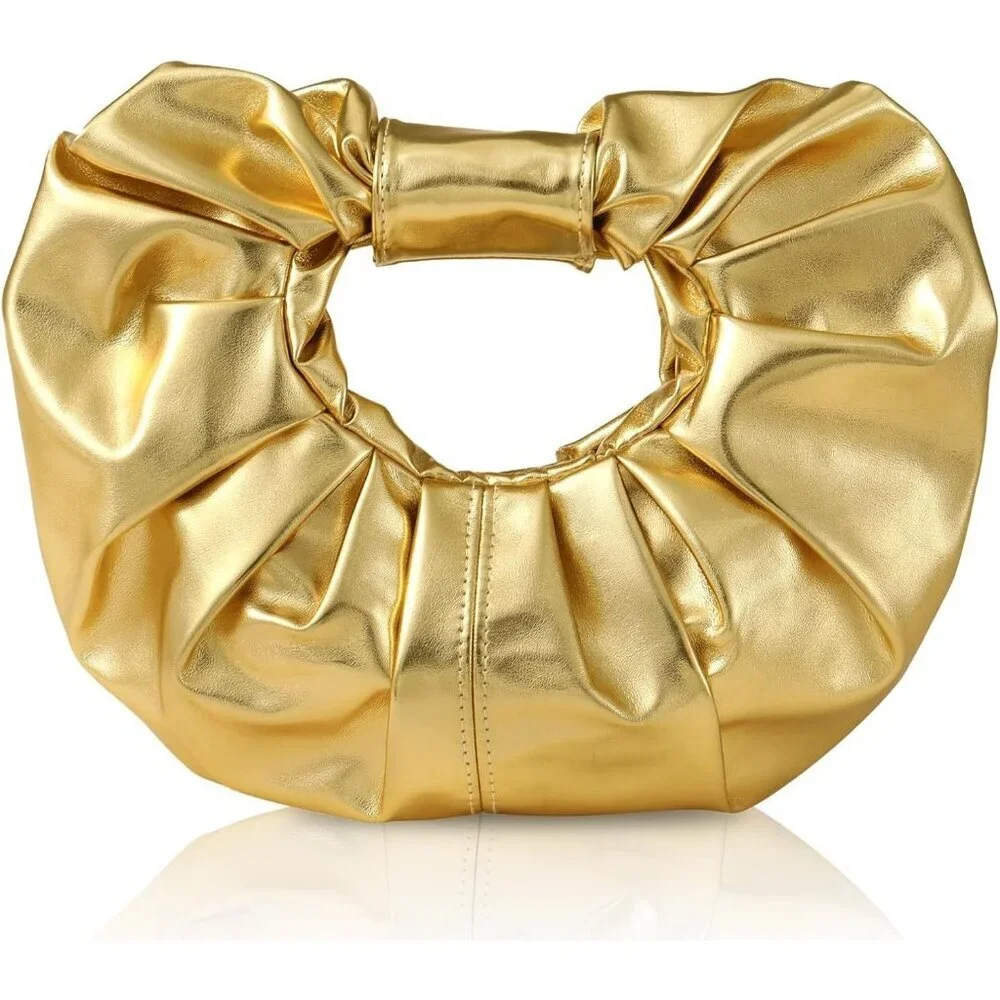 Women's Gold Polyurethane Buckle Elegant Stylish Designer Party Wedding Clutch